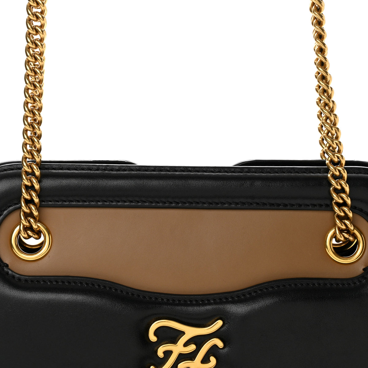 Fendi Vitello Glacier Karligraphy Pocket Shoulder Bag Black Gingerbread 8 of 10