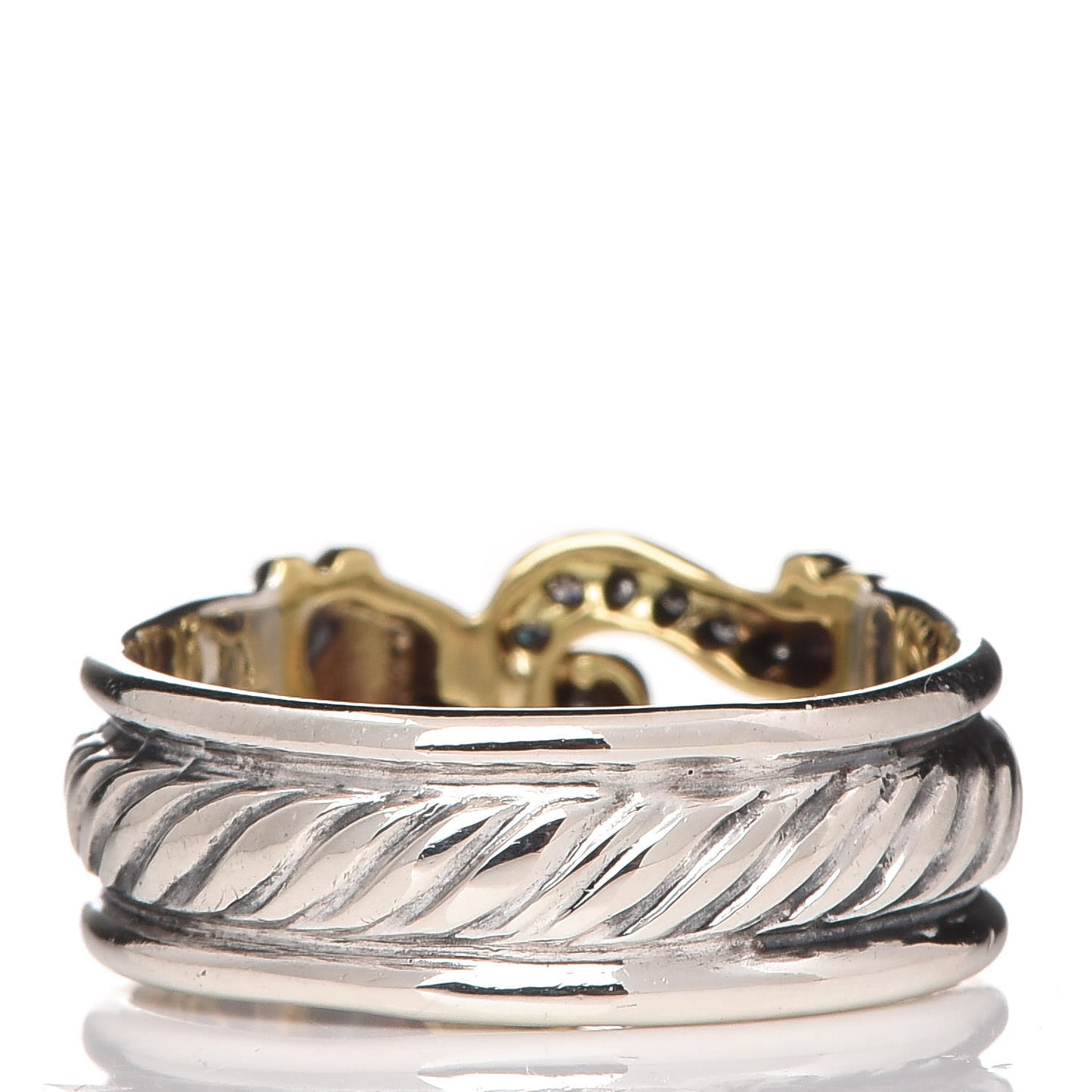 Sterling Silver 18K Yellow Gold Diamond Buckle Cable Ring 54 6.75