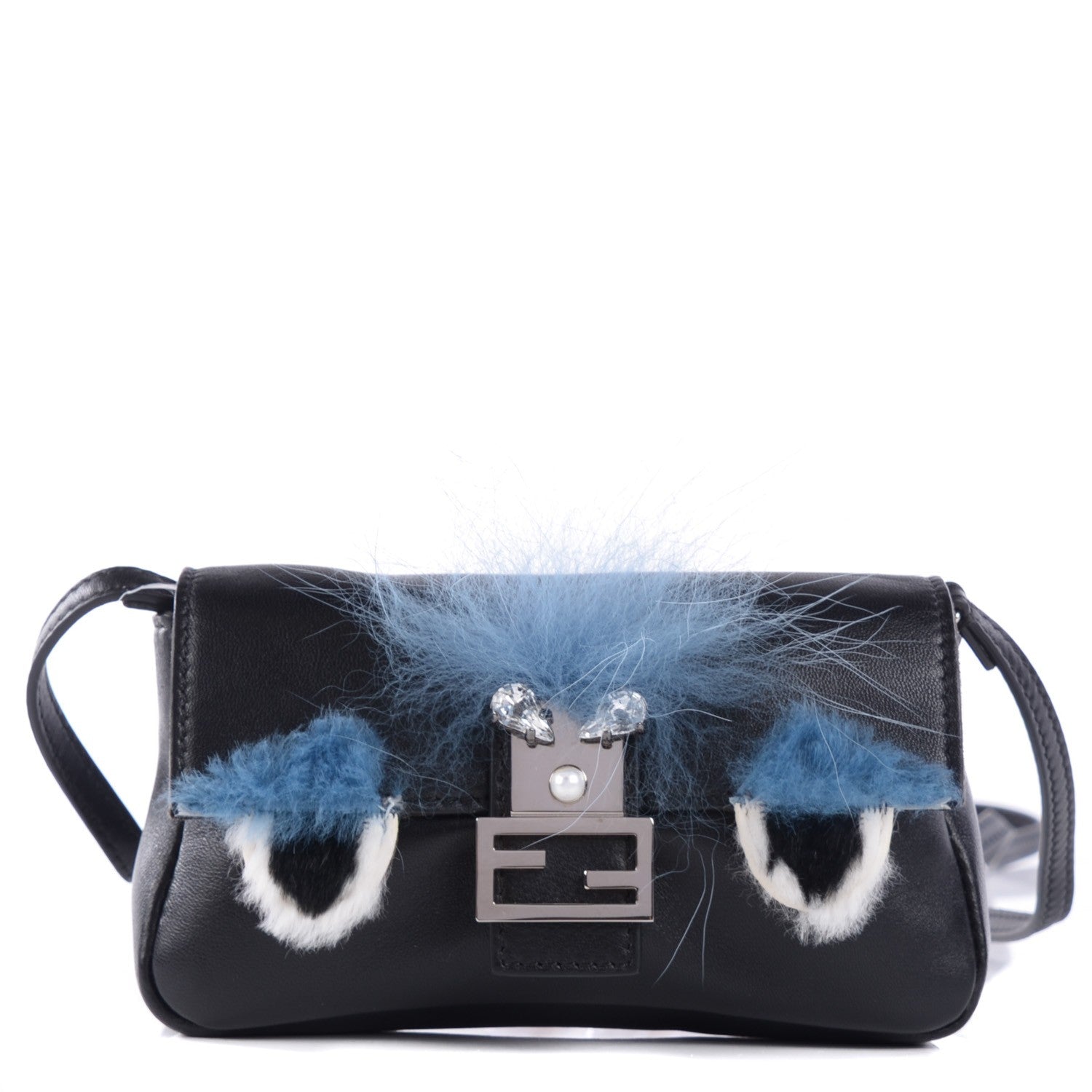 Fendi Lambskin Rabbit Fox Fur Micro Buggie Baguette Black 1 of 7