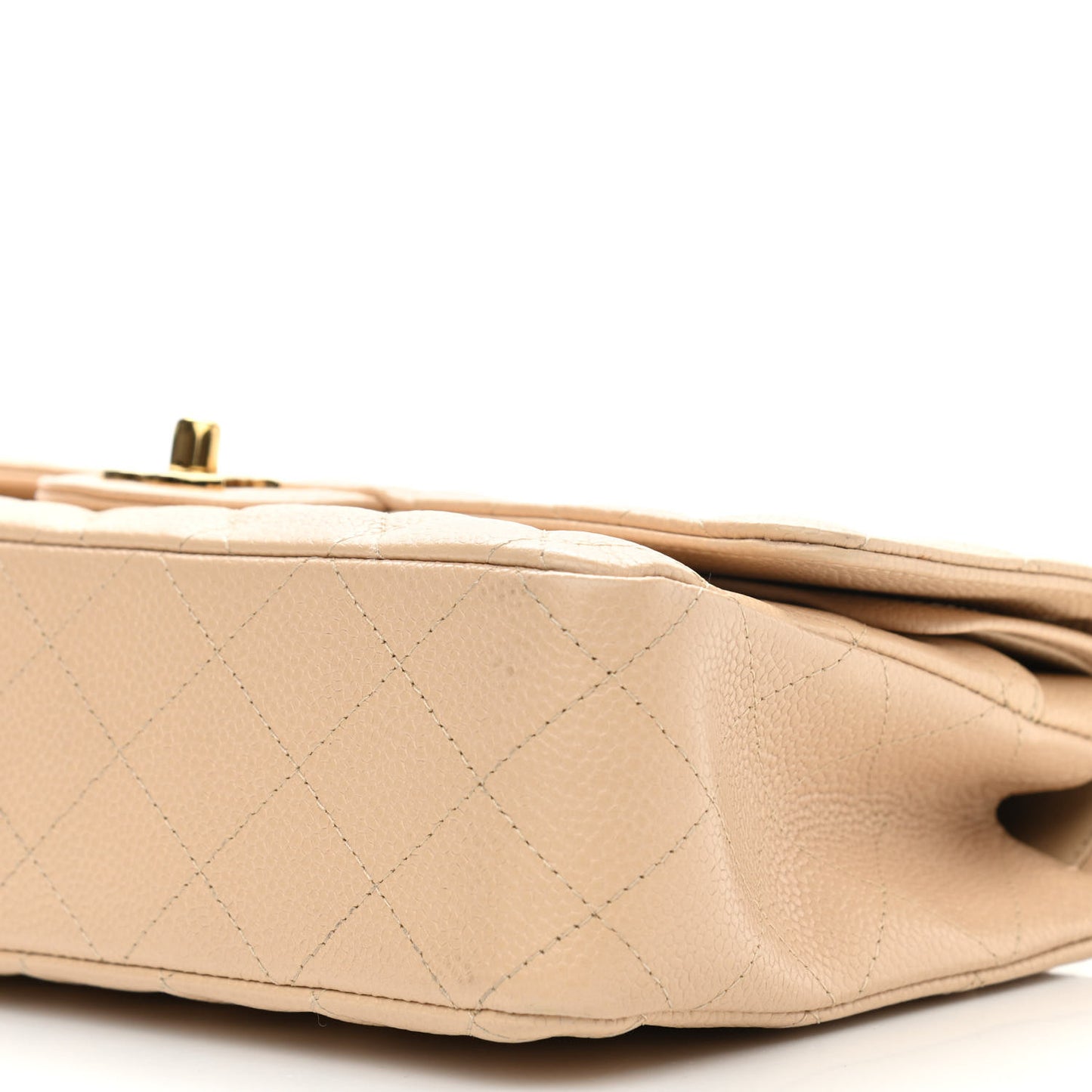 Caviar Quilted Medium Double Flap Beige