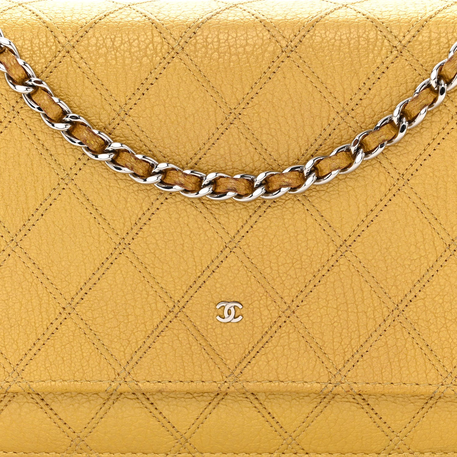 Chanel Caviar Quilted Wallet on Chain WOC Yellow 9 of 13