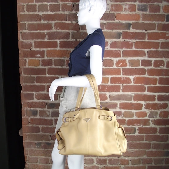 Prada Leather Shoulder Bag Beige 2 of 10