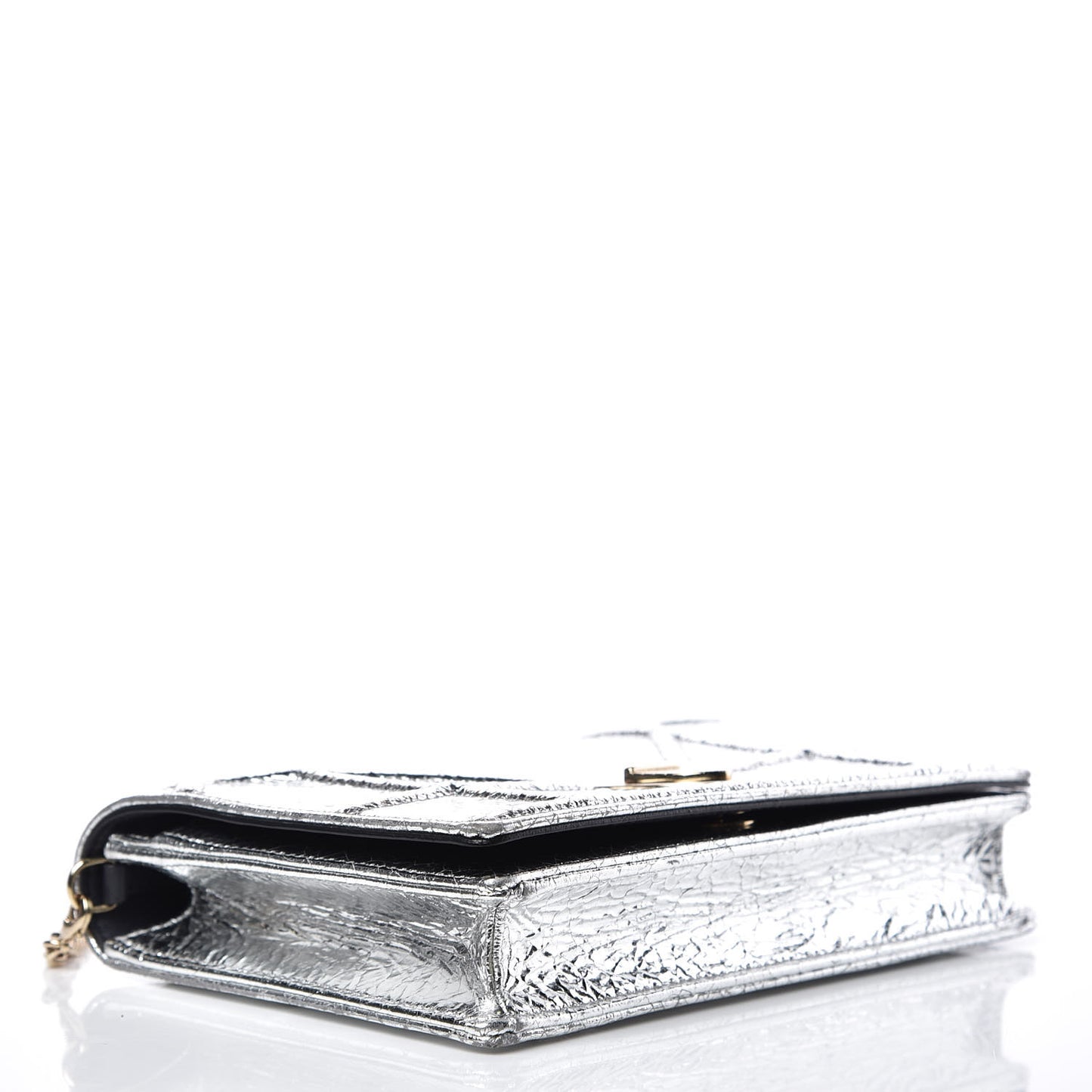 Metallic Ceramic Effect Deerskin Diorama Wallet on Chain Pouch Silver