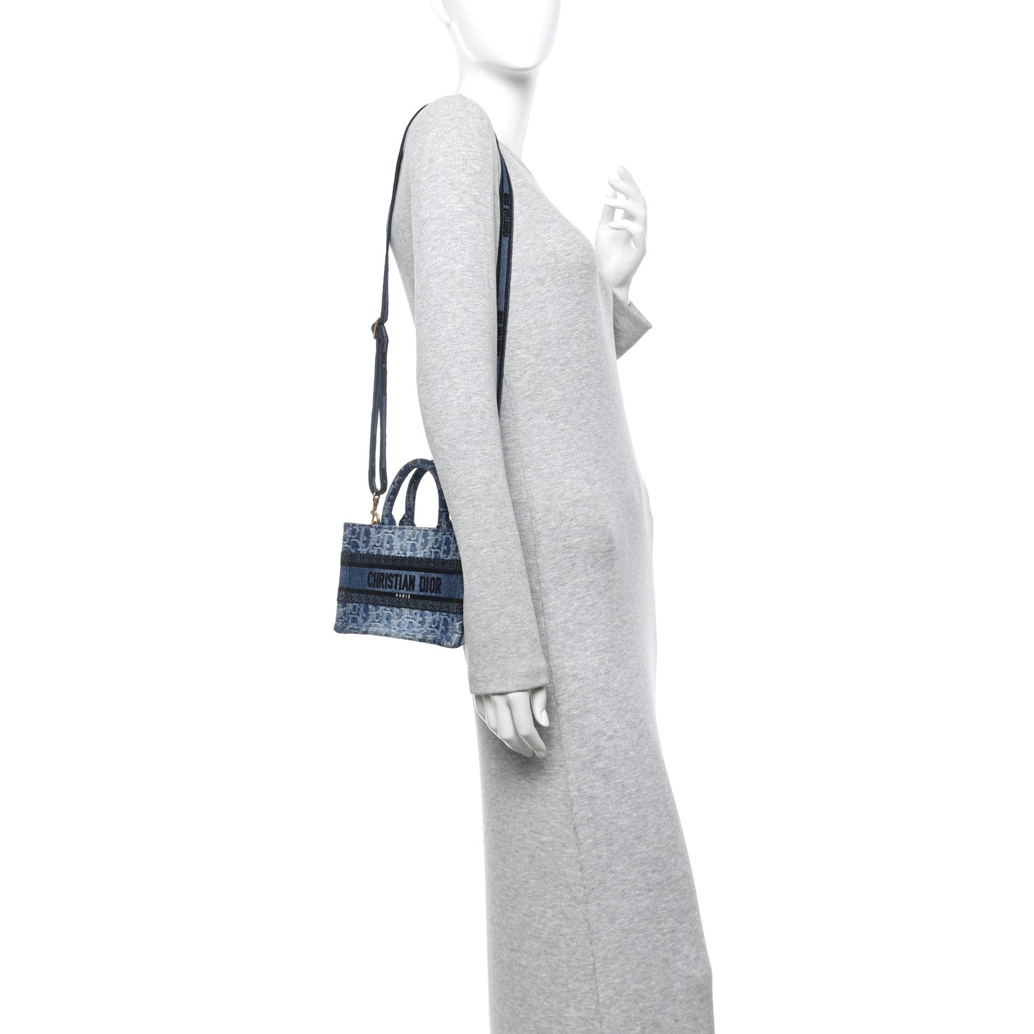 Christian Dior Denim Oblique Mini Book Tote With Strap Blue 2 of 11