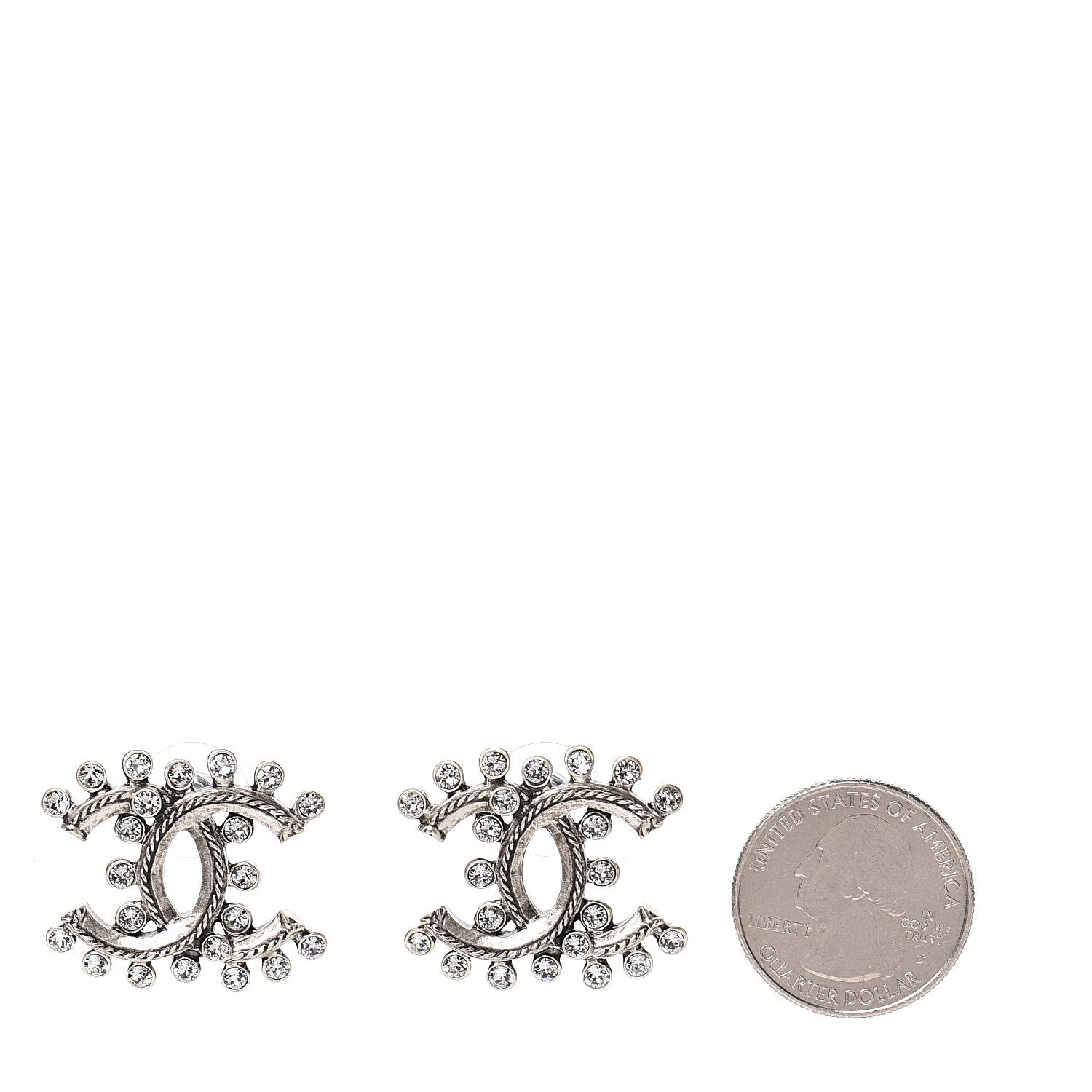 Chanel Crystal CC Earrings Silver 2 of 5