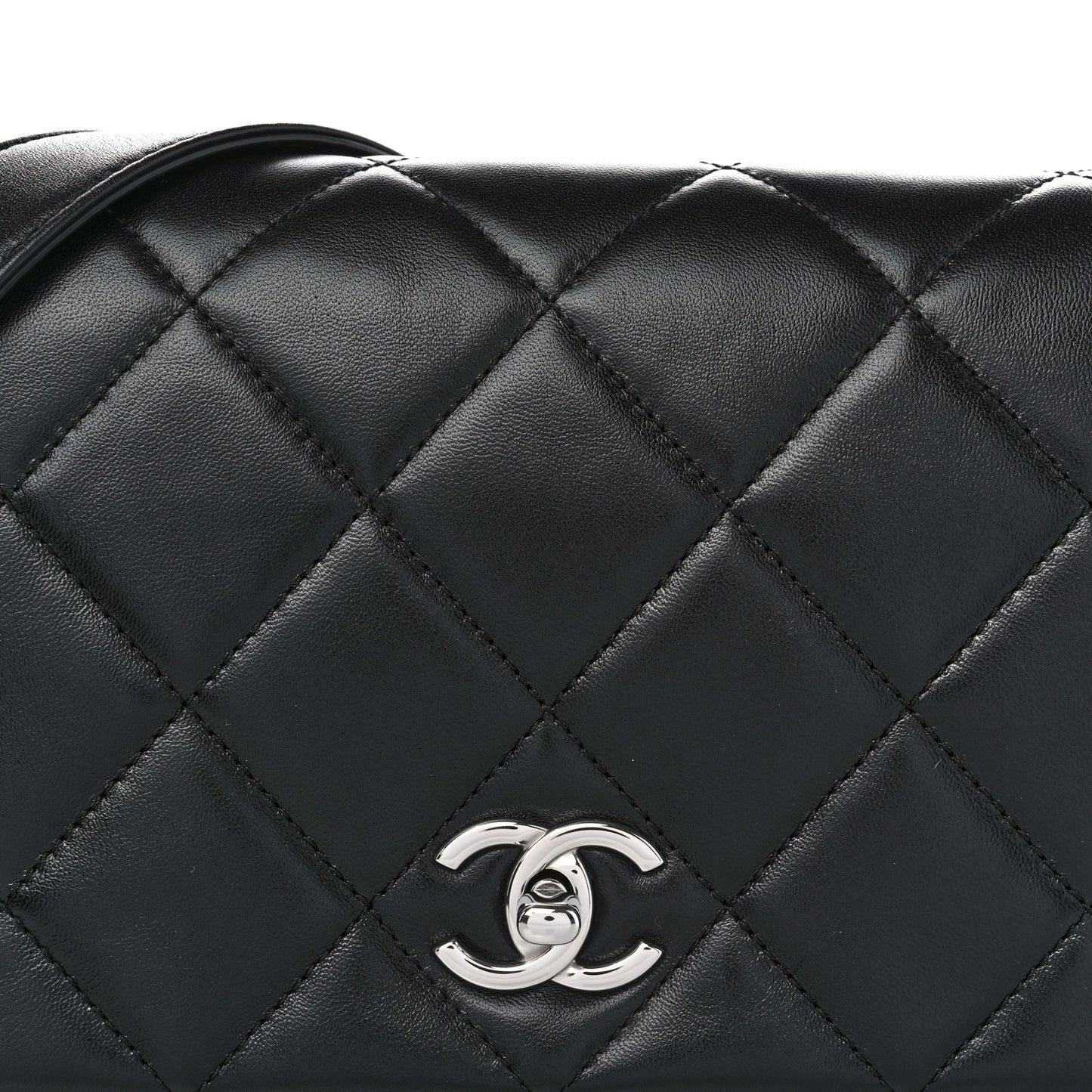 Lambskin Quilted Small Chain Rows Flap Black