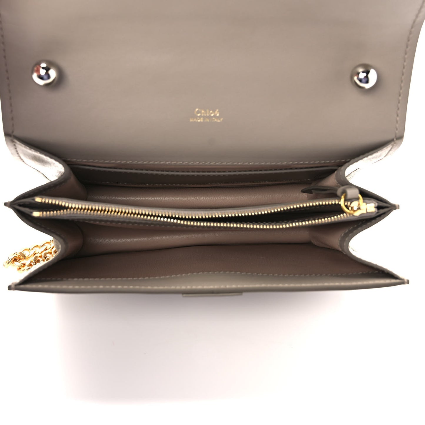 Shiny Goatskin Calfskin Aby Chain Shoulder Bag Motty Grey