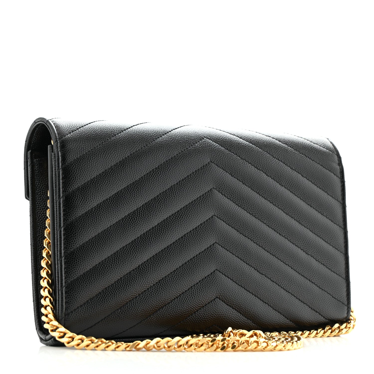 Saint Laurent Grain De Poudre Matelasse Chevron Monogram Chain Wallet Black 3 of 13