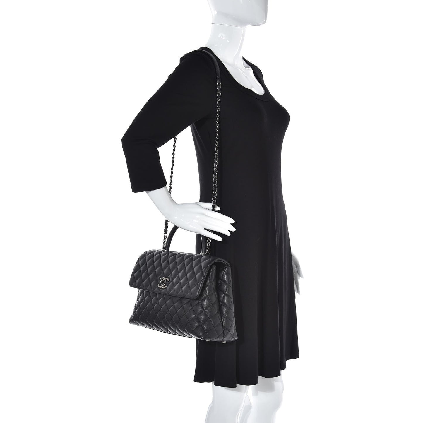 Caviar Quilted Medium Coco Handle Flap Black