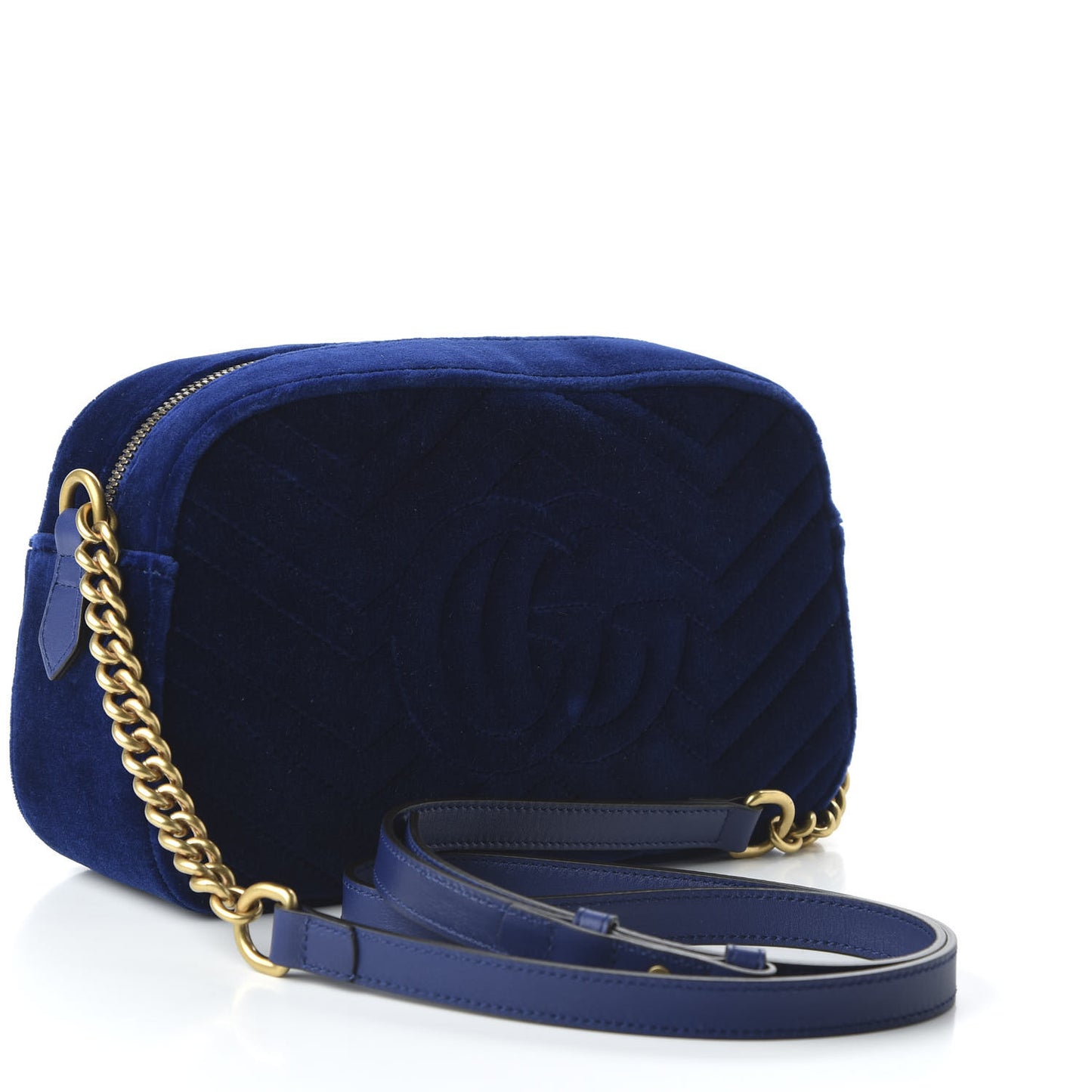 Velvet Matelasse Small GG Marmont Chain Shoulder Bag Cobalt