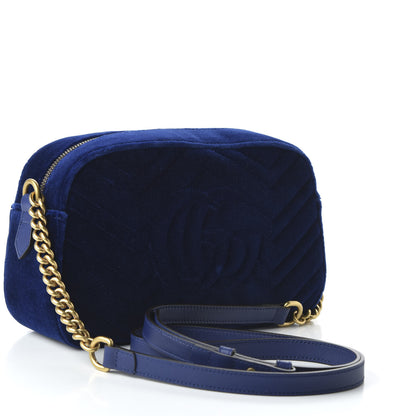 Gucci Velvet Matelasse Small GG Marmont Chain Shoulder Bag Cobalt 5 of 11