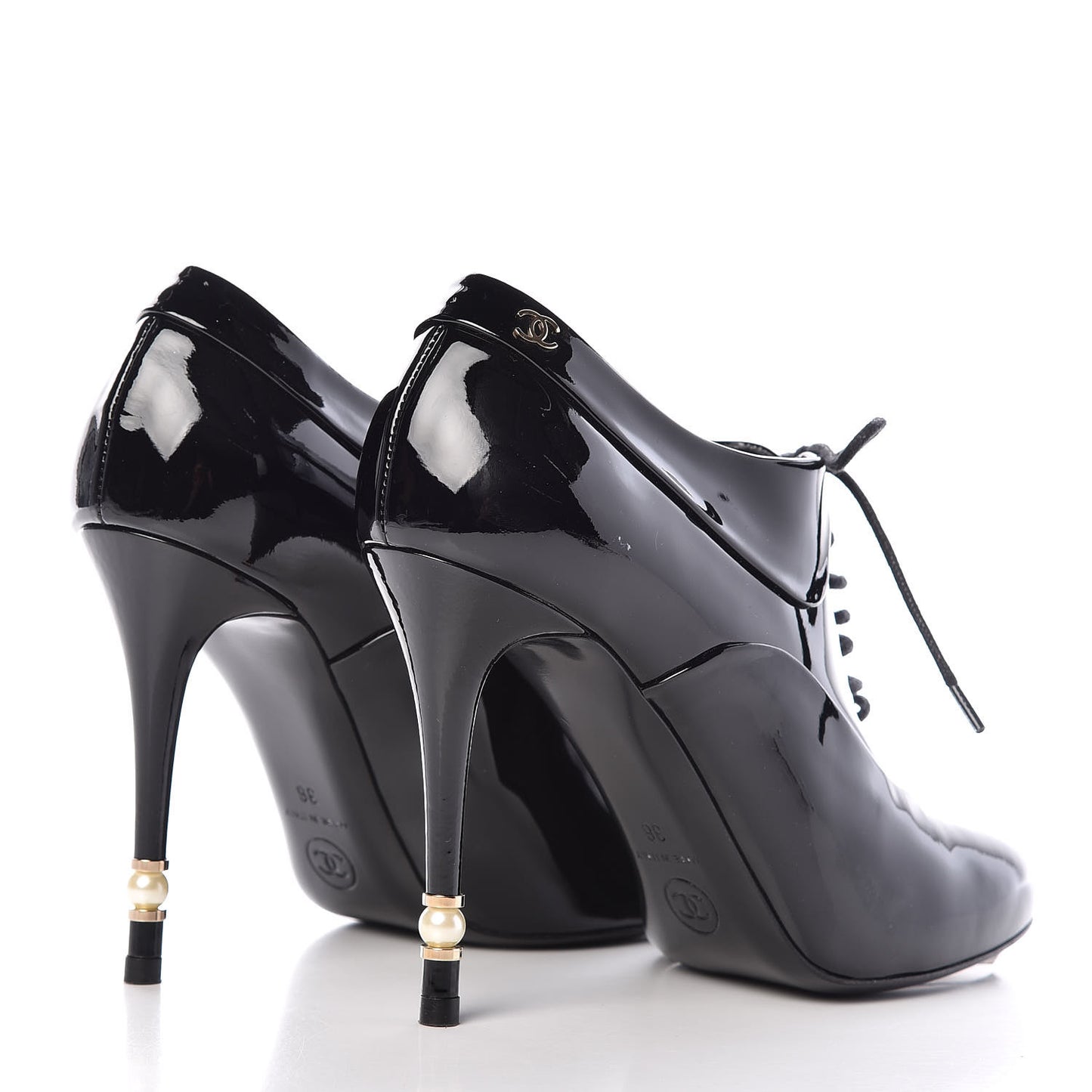 Patent Calfskin Pearl Oxford Lace Up Ankle Booties 36 Black