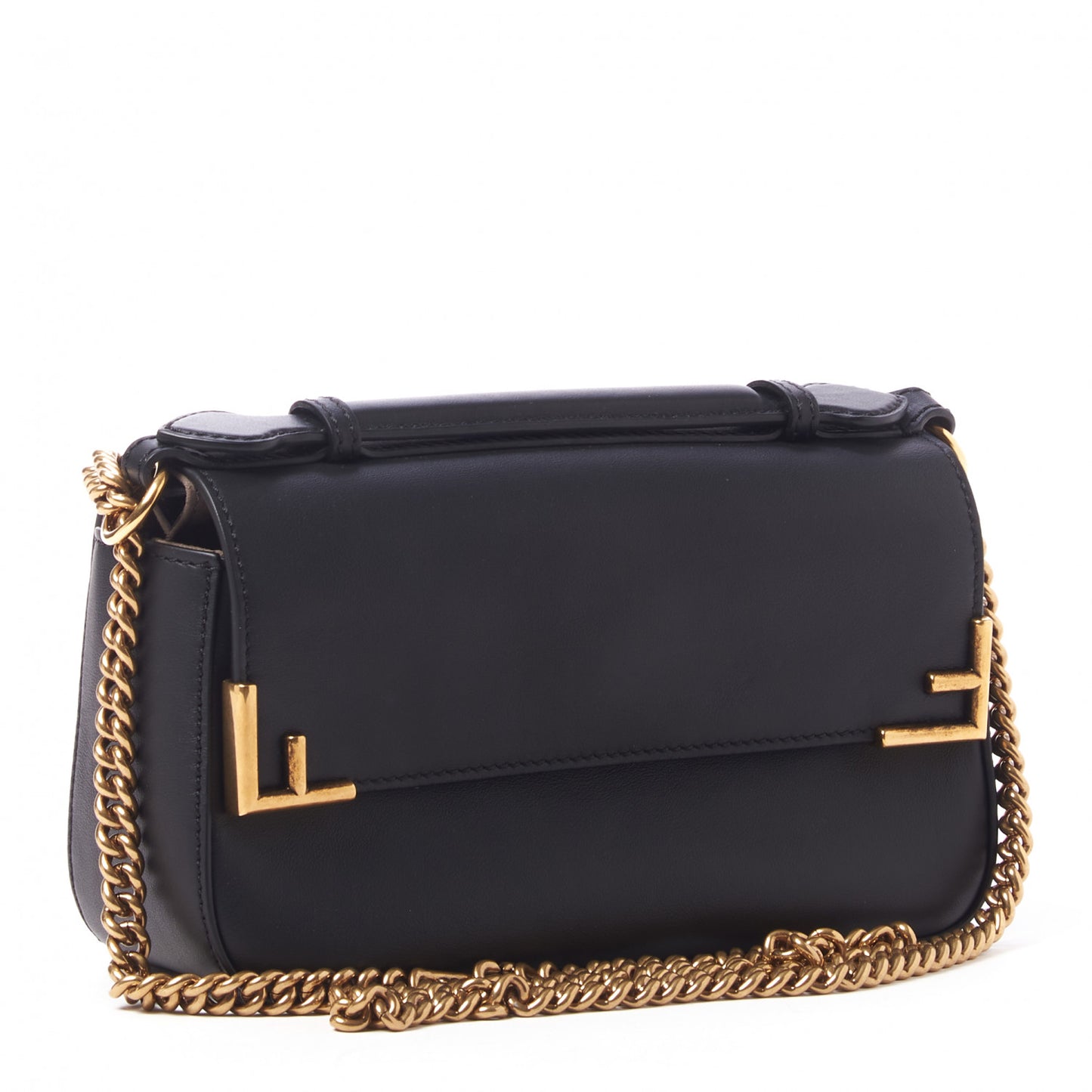 Vitello Grace Glazed Fabric FF 1974 Double F Shoulder Bag Black Mogano Panna