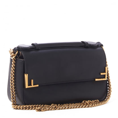 Fendi Vitello Grace Glazed Fabric FF 1974 Double F Shoulder Bag Black Mogano Panna 3 of 9
