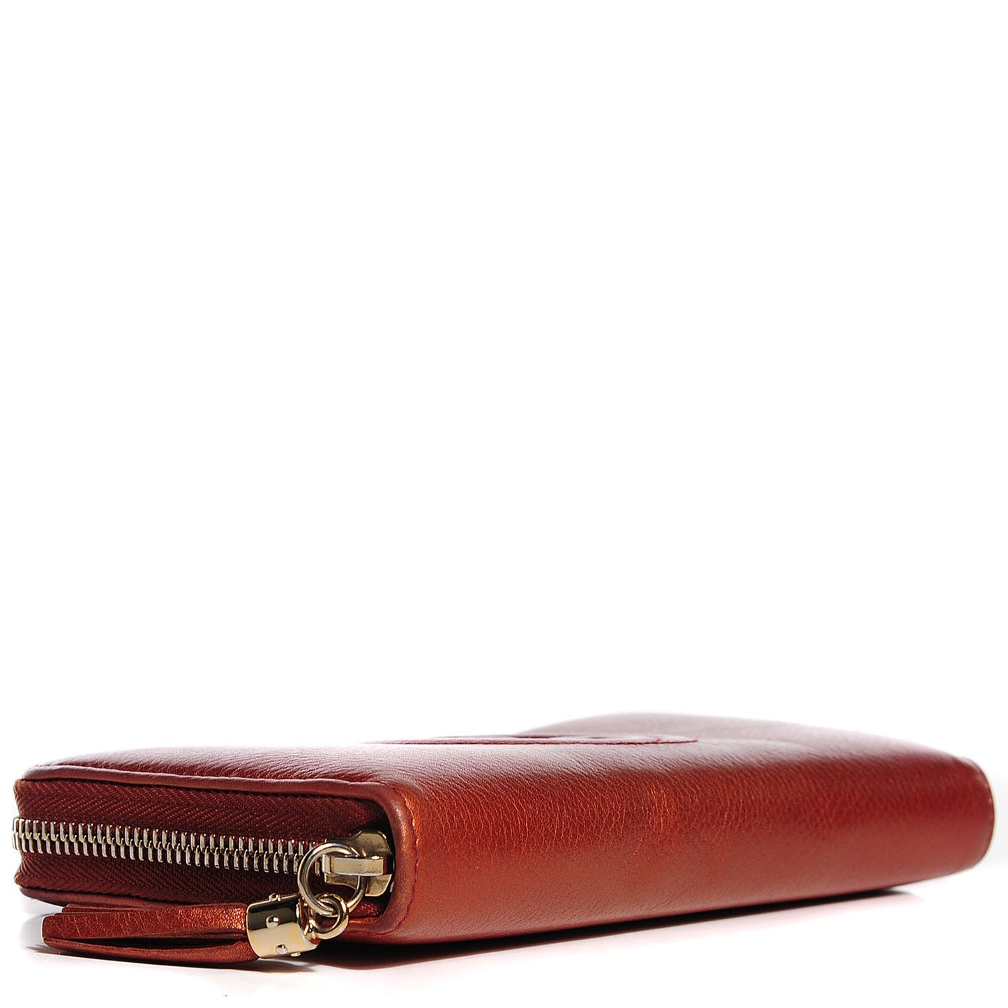 Metallic Calfskin Medium Soho Zip Around Wallet Burnt Orange
