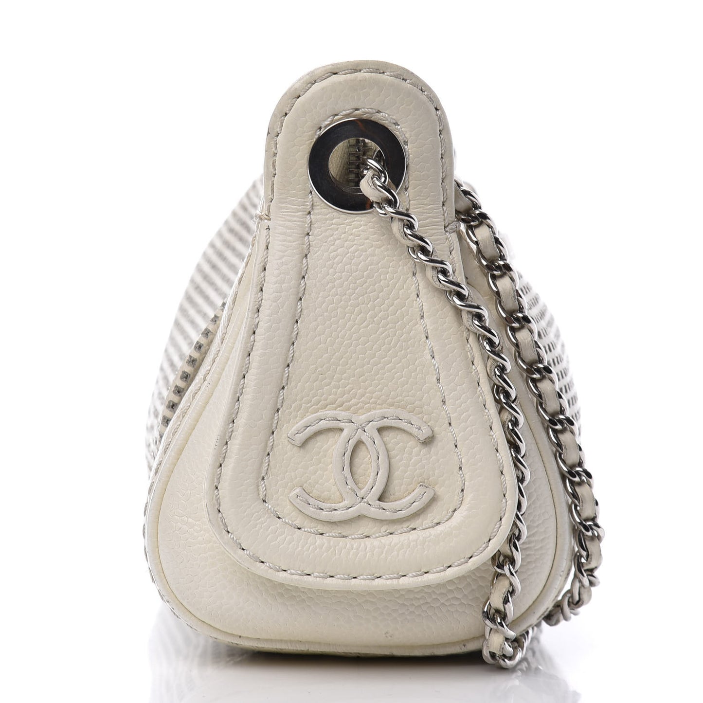 Caviar Perforated Pulley Shoulder Bag White