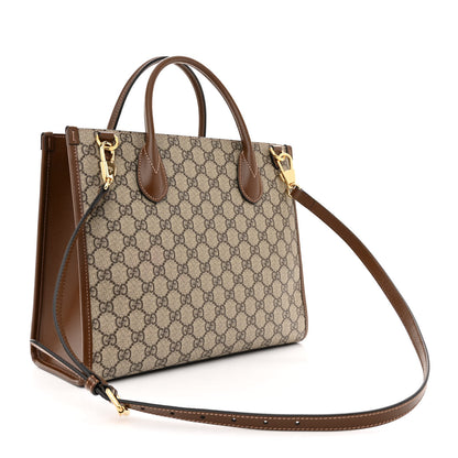 Gucci GG Supreme Monogram Azalea Calfskin Small Retro Interlocking G Tote Bag Beige Ebony Brown Sugar 3 of 15