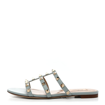 Valentino Garavani Nappa Rockstud Caged Flat Slide Sandals 36 Celadon 1 of 10