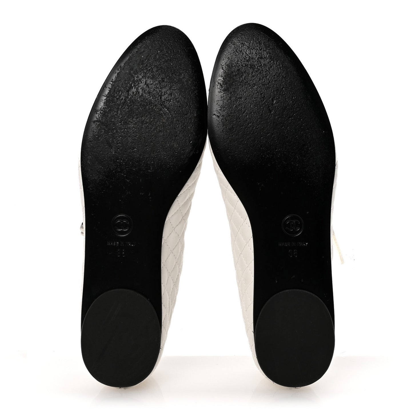 Lambskin Quilted Mary Jane Flats 38 White Black