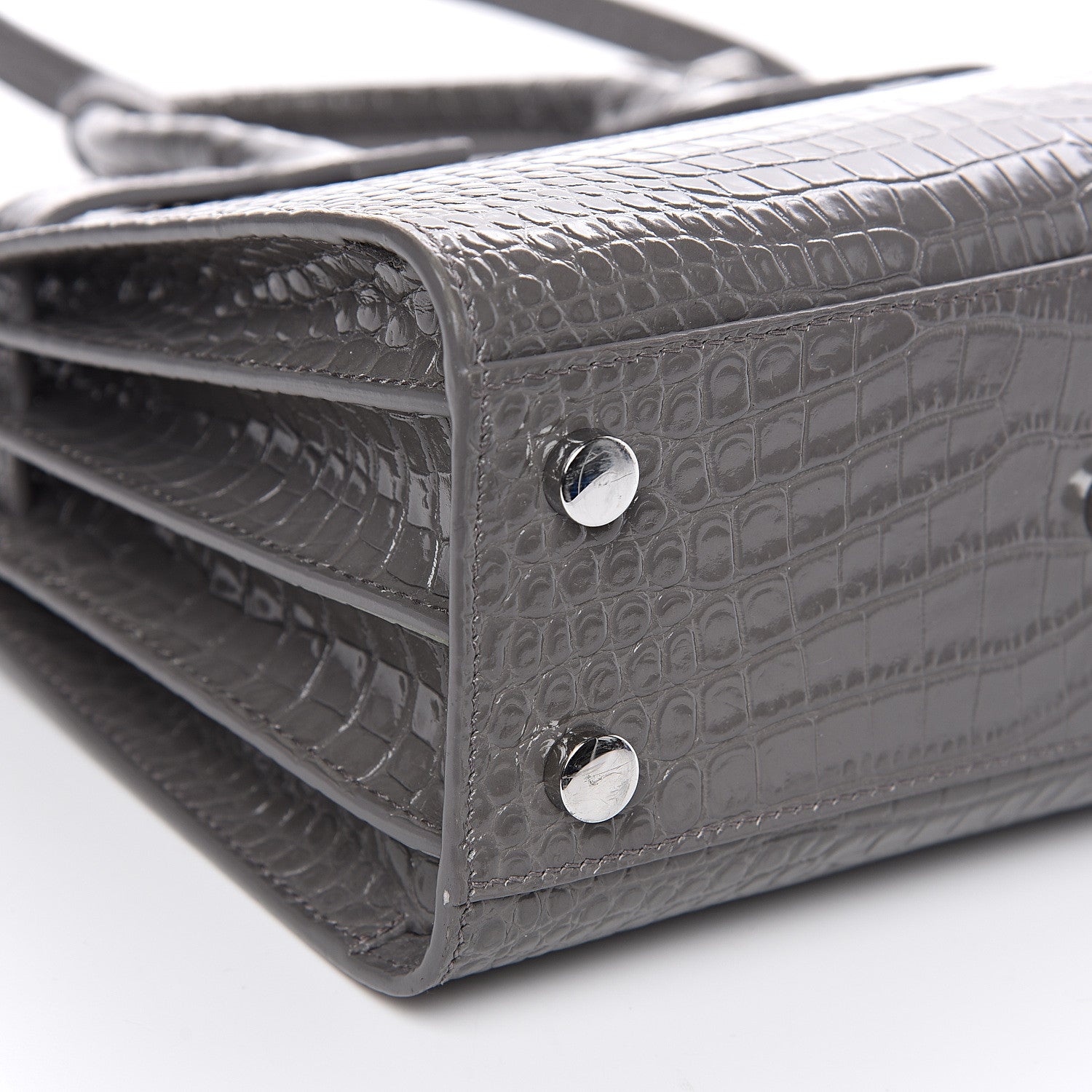 Saint Laurent Calfskin Crocodile Embossed Nano Sac De Jour Fog 8 of 9