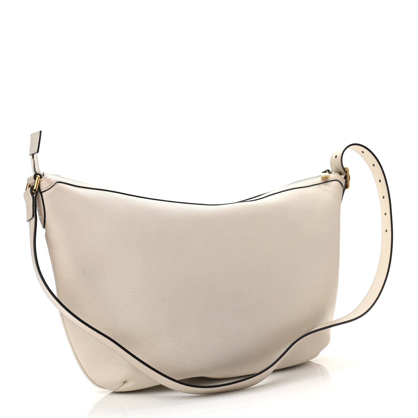 Grained Calfskin Logo Half Moon Hobo White