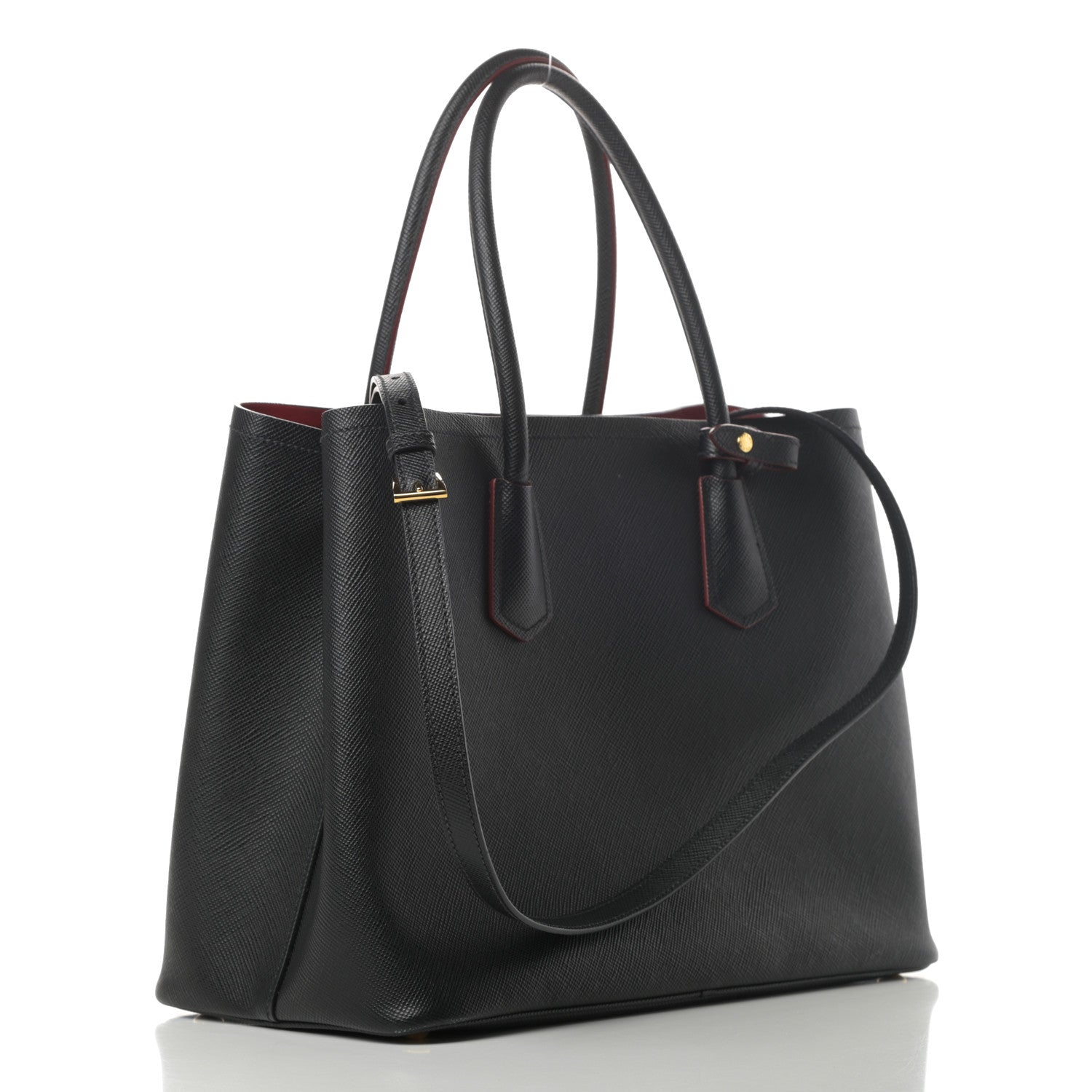 Prada Saffiano Cuir Large Double Bag Black Fuoco 3 of 11