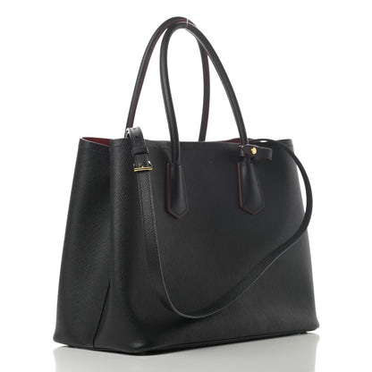 Prada Saffiano Cuir Large Double Bag Black Fuoco 3 of 11