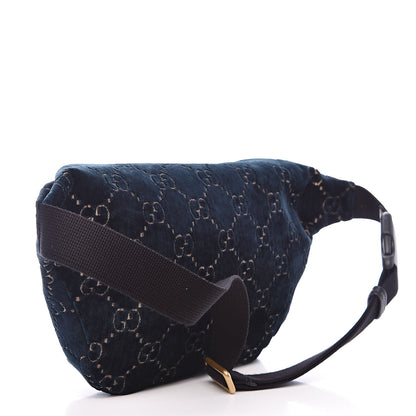 Gucci Velvet GG Monogram Web Belt Bag Blue Beige 3 of 9
