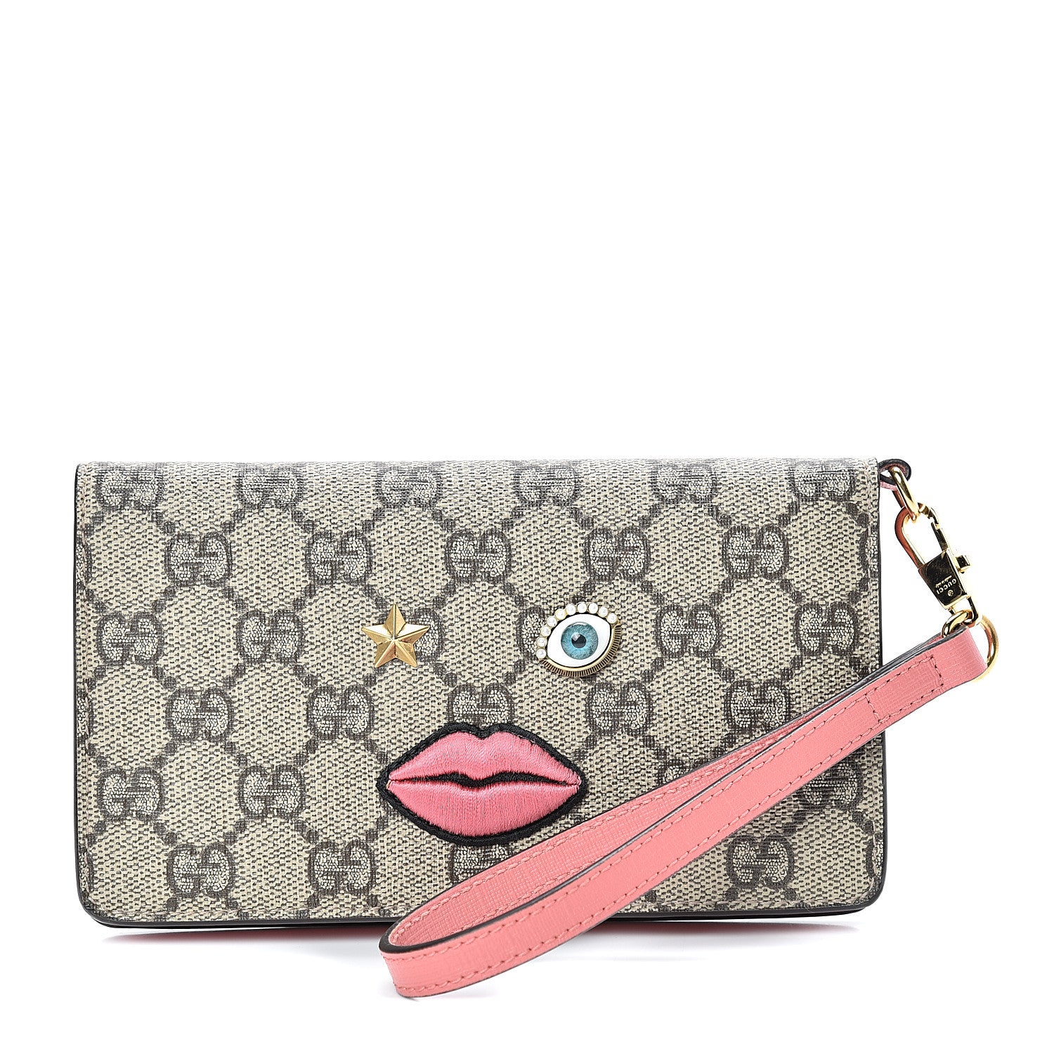Gucci GG Supreme Monogram Embroidered Face iPhone 6 Case Wristlet Pink 1 of 8