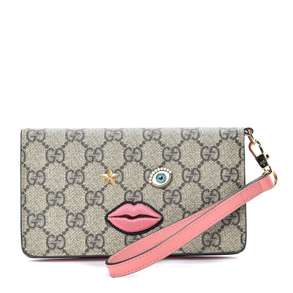 Gucci GG Supreme Monogram Embroidered Face iPhone 6 Case Wristlet Pink 1 of 8