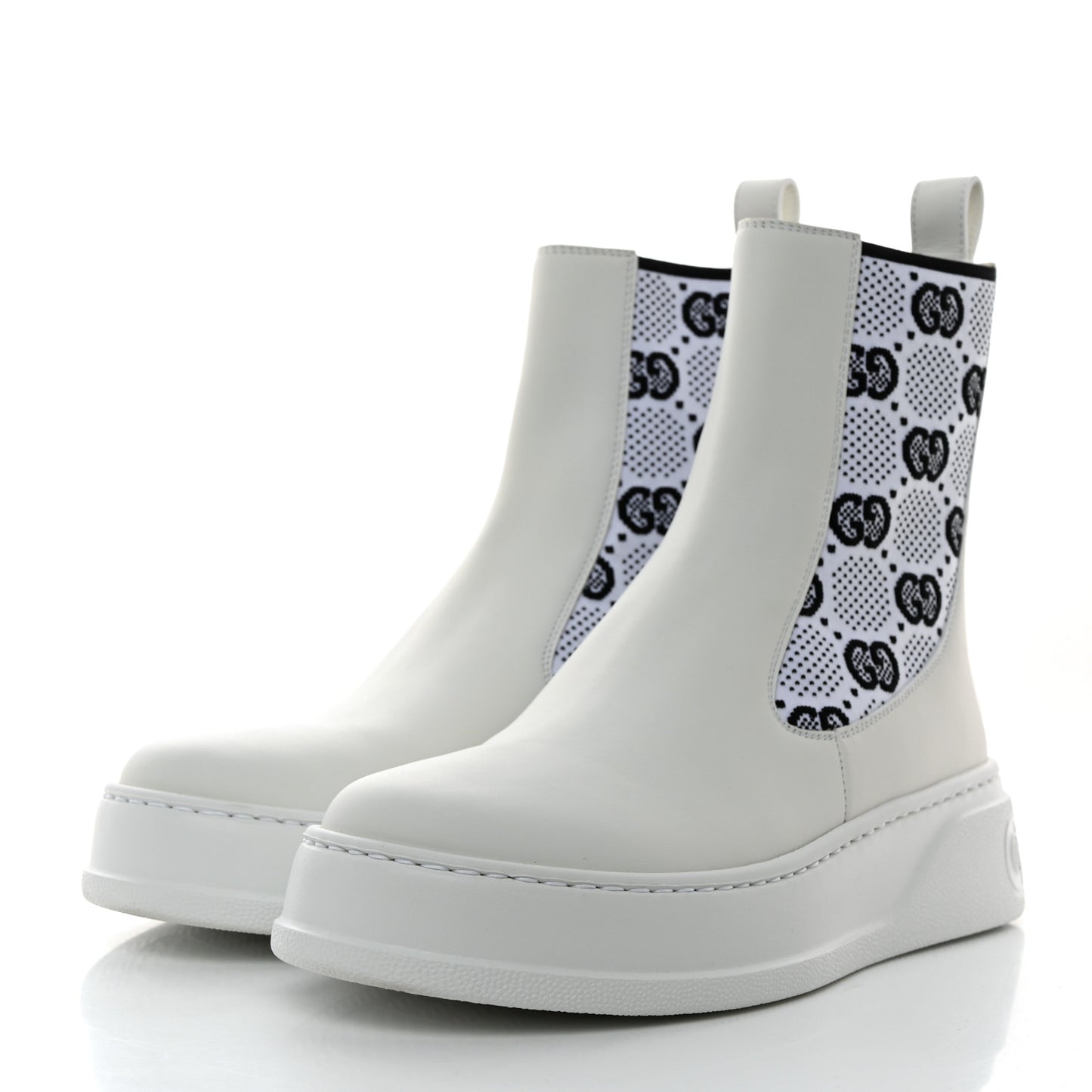 Dali Soft Calfskin Technical Jersey Knit GG Monogram Ankle Boots 38 White Great White Black