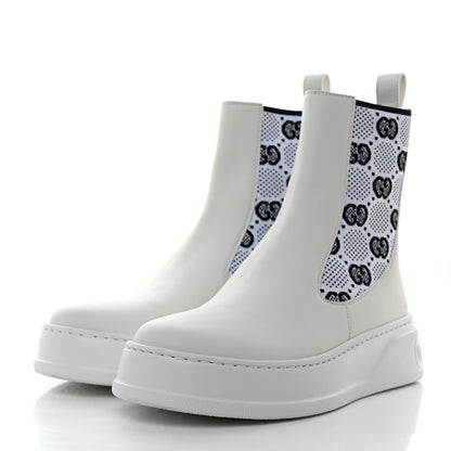 Gucci Dali Soft Calfskin Technical Jersey Knit GG Monogram Ankle Boots 38 White Great White Black 3 of 9
