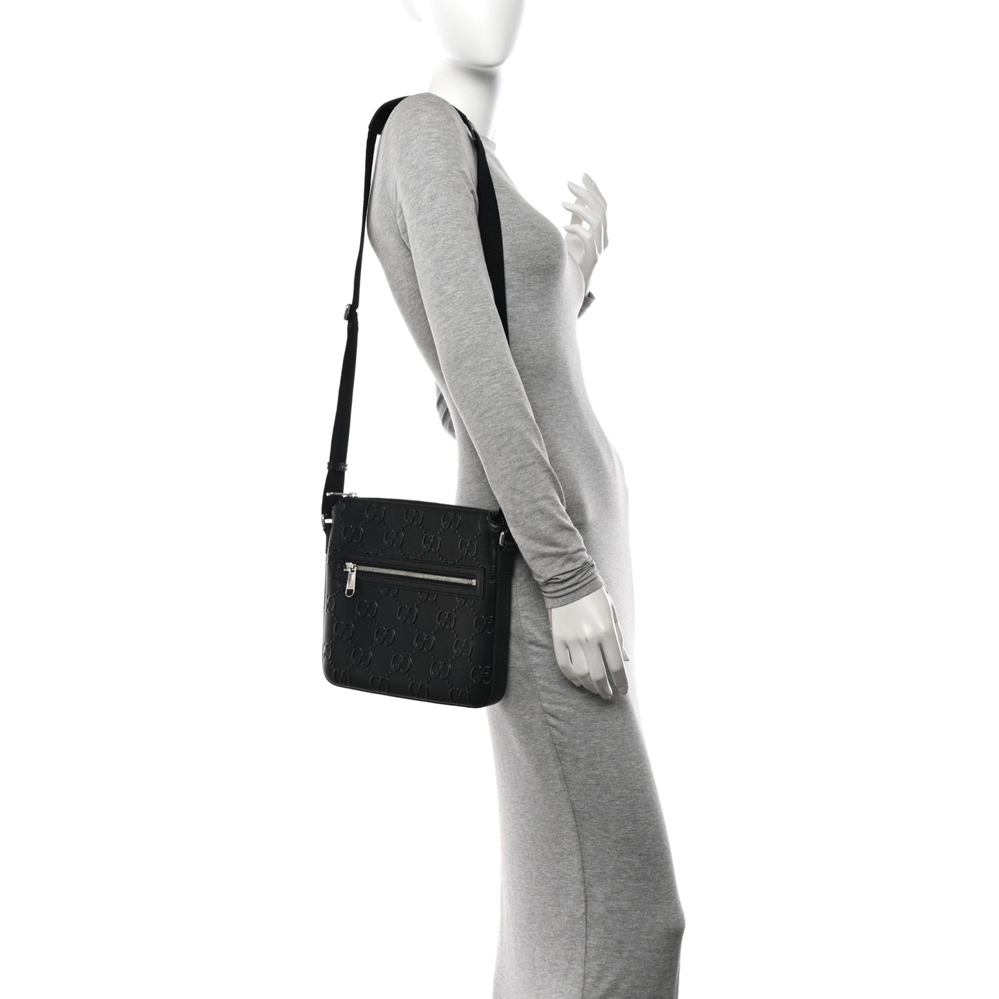 Calfskin GG Tennis Embossed Small Flat Messenger Bag Black