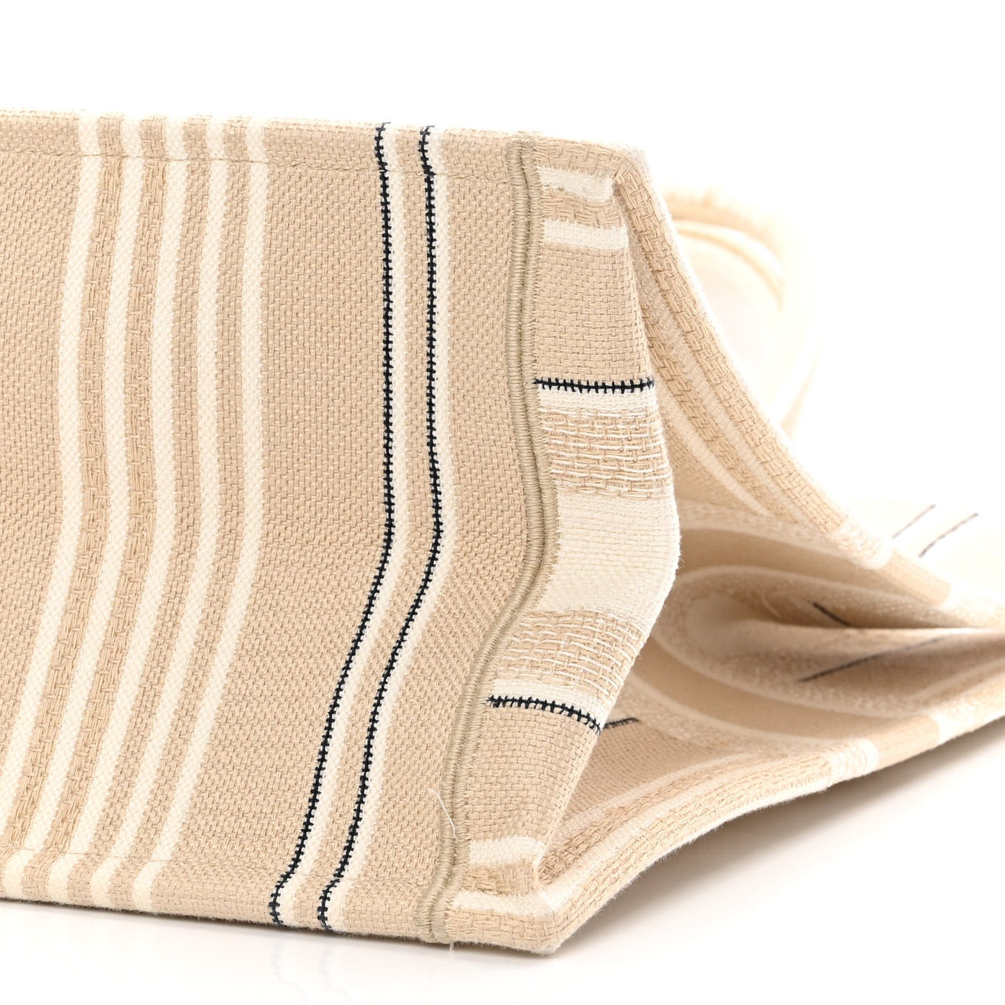 Canvas Embroidered Large Stripes Book Tote Beige