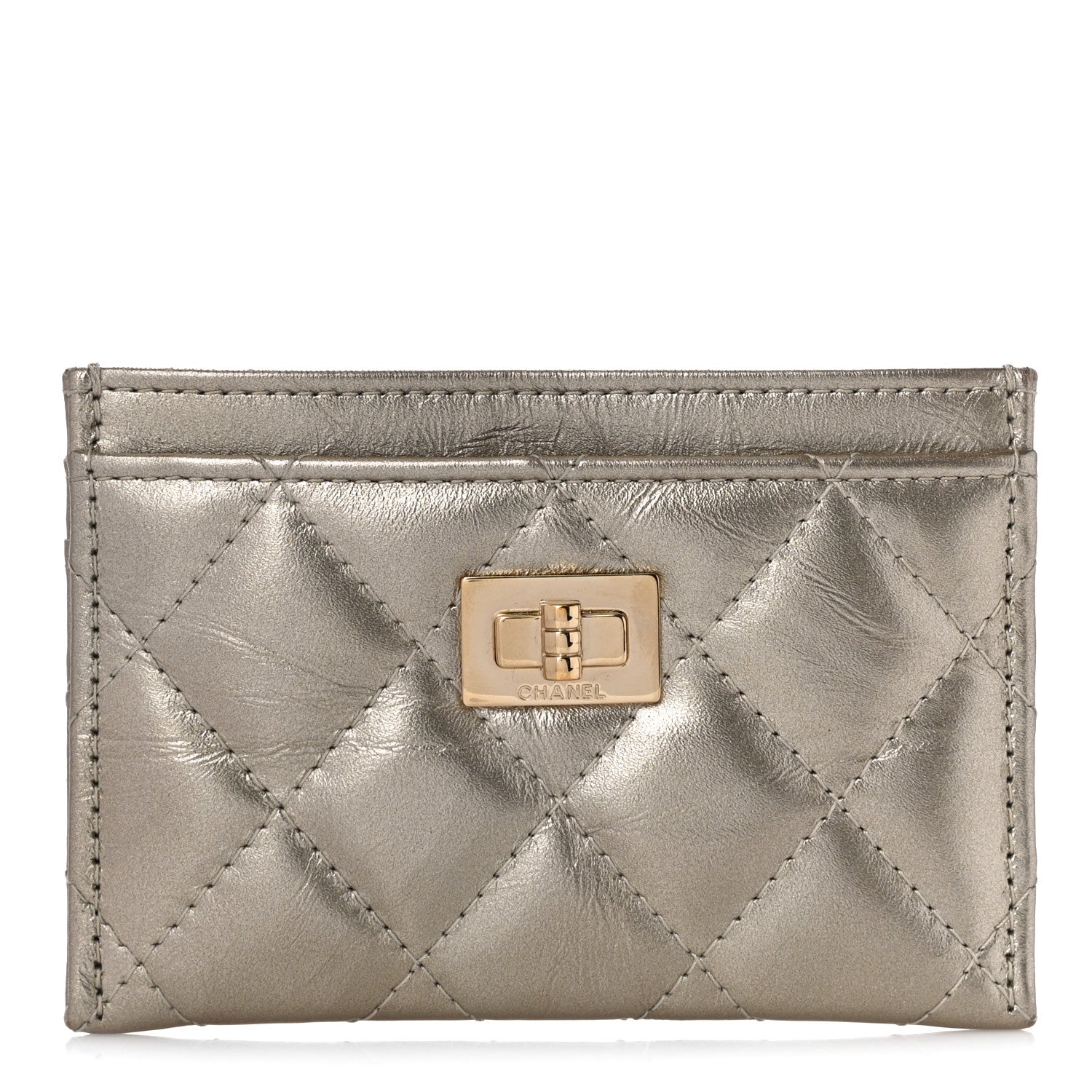 Chanel Metallic Aged Calfskin Quilted Reissue Card Holder Light Gold 1 of 12