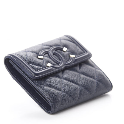 Chanel Caviar Quilted Filigree Compact Wallet Navy 6 of 13
