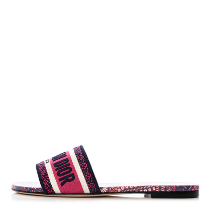Christian Dior Canvas Embroidered Animals Dway Mules Slide Sandals 37 Deep Blue Fuchsia 2 of 18