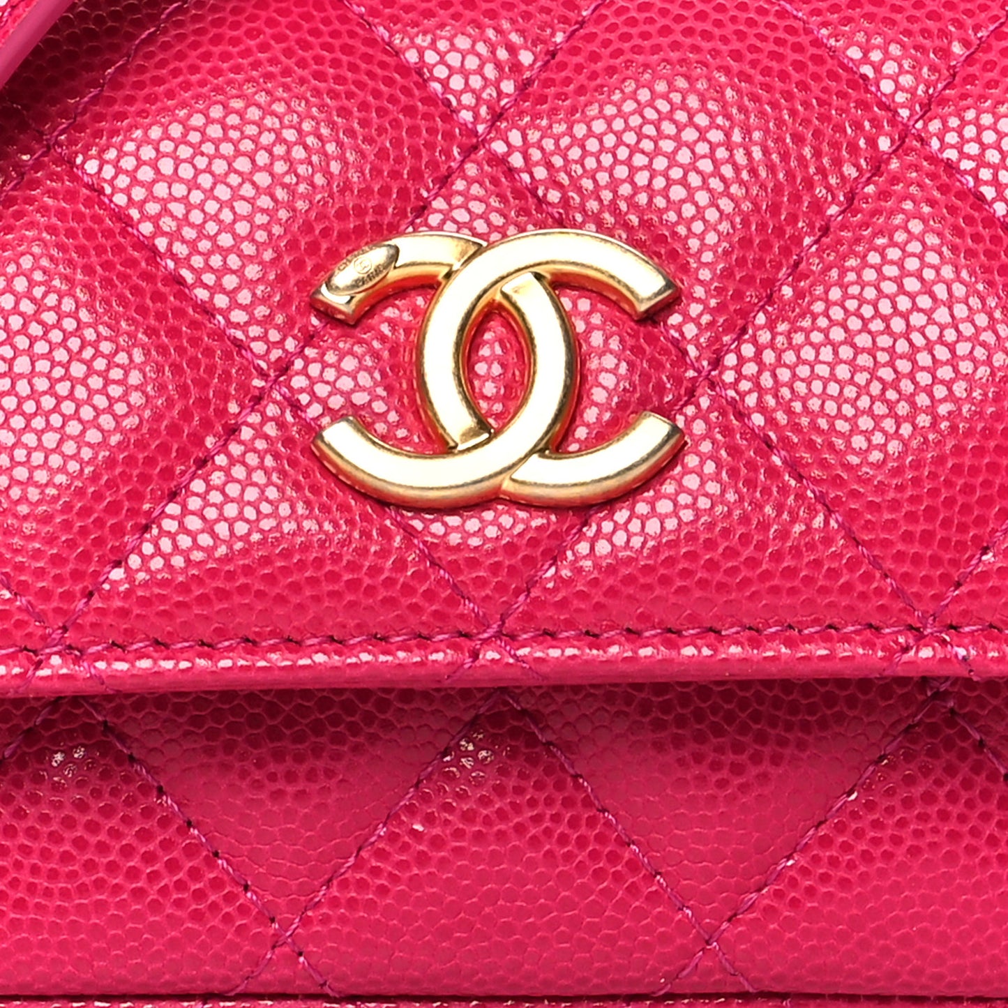 Caviar Twist Your Buttons Quilted Flap Chain Belt Bag Dark Pink