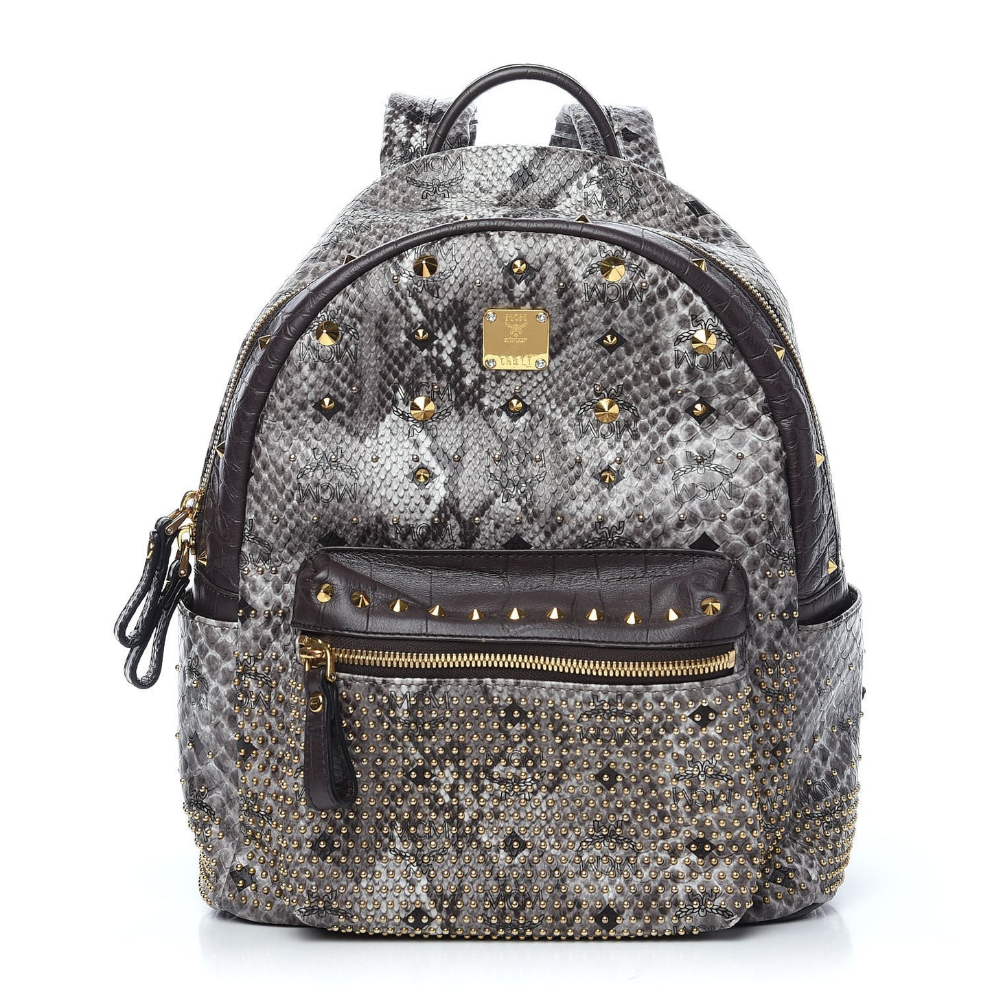 Visetos Snakeskin Printed Studded Small Stark Backpack Light Grey