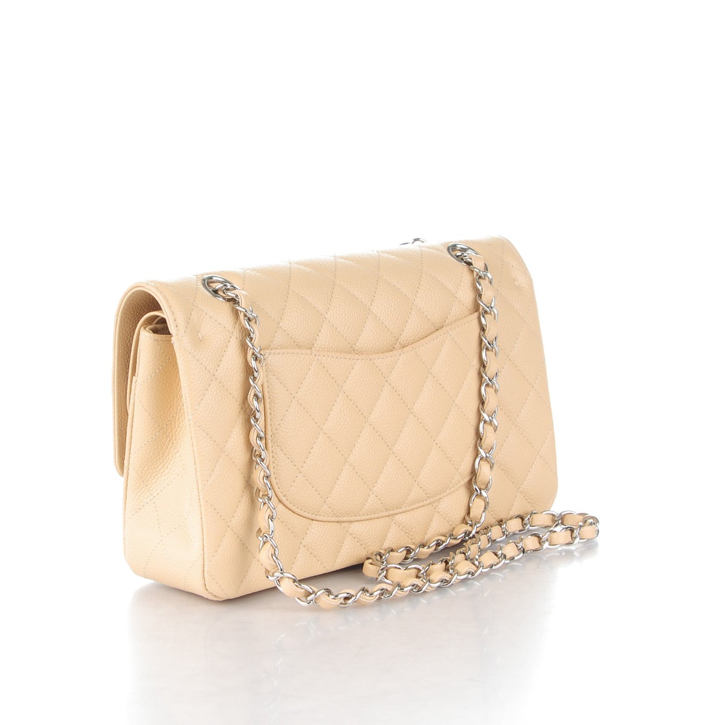 Caviar Quilted Medium Double Flap Beige Clair
