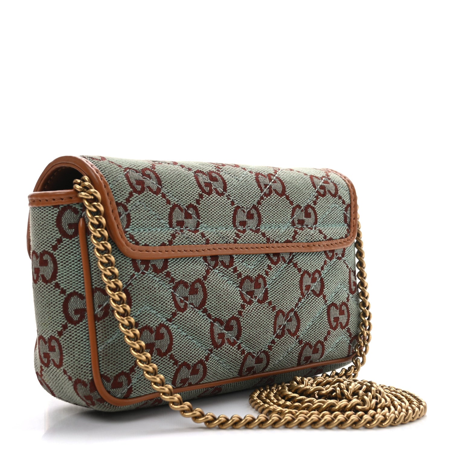 Gucci Monogram Multicolor Matelasse Diagonal Super Mini GG Marmont Shoulder Bag Azure Harness Brown 3 of 12