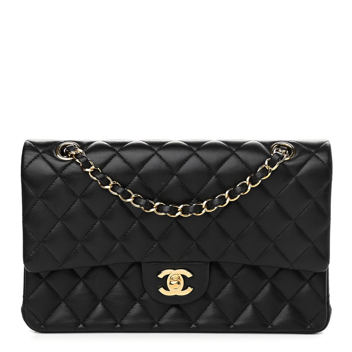 Lambskin Quilted Medium Double Flap Black