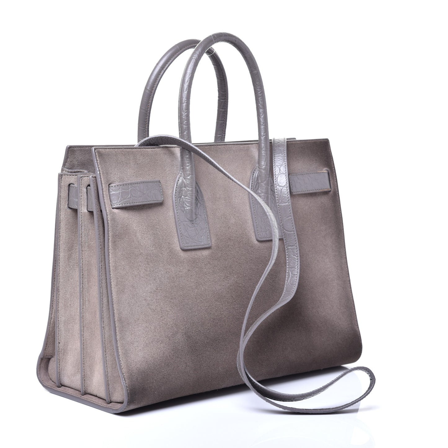 Suede Crocodile Embossed Small Sac de Jour Gray