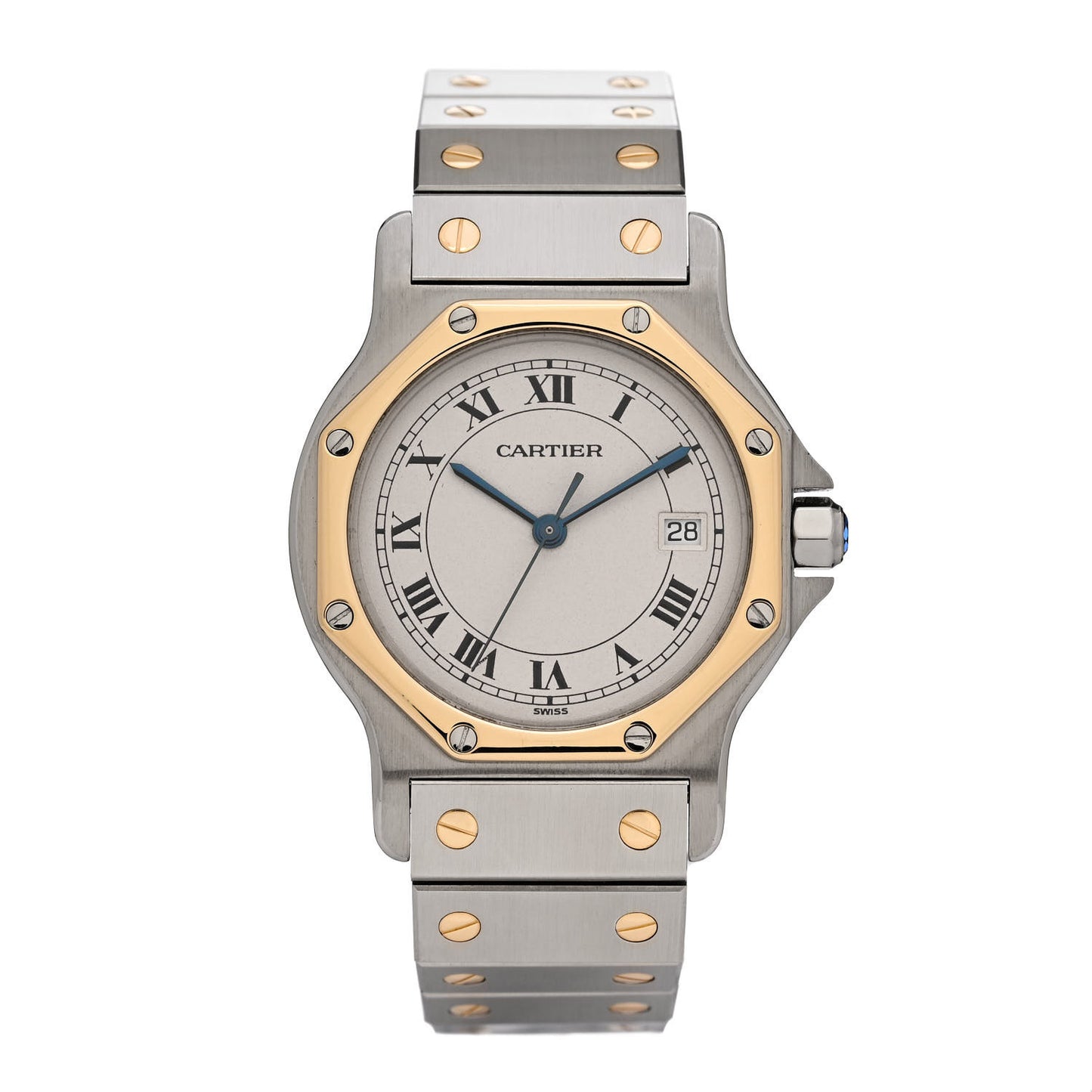 Stainless Steel 18K Yellow Gold 29mm Santos Octagon Quartz Watch