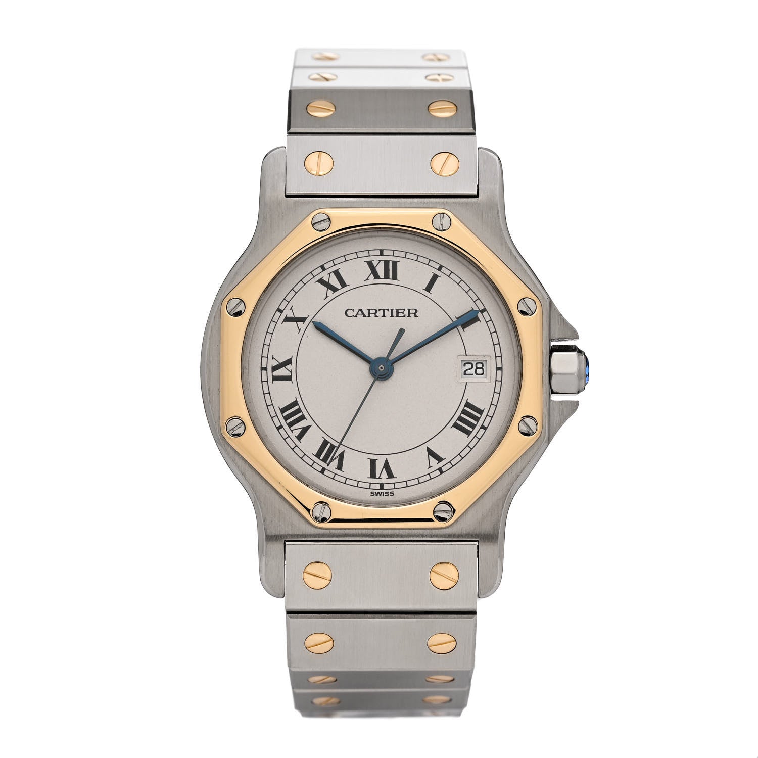Cartier Stainless Steel 18K Yellow Gold 29mm Santos Octagon Quartz Watch 1 of 3