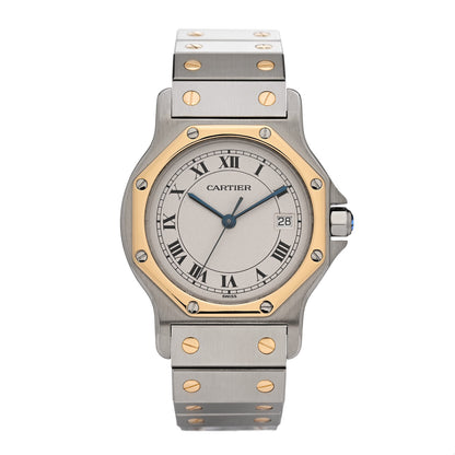 Cartier Stainless Steel 18K Yellow Gold 29mm Santos Octagon Quartz Watch 1 of 3