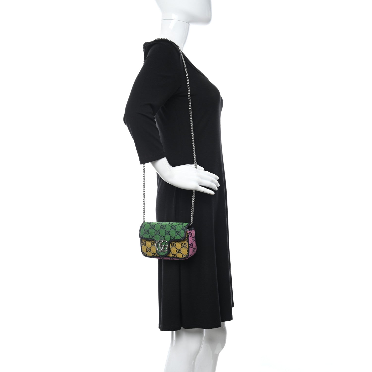Gucci Monogram Multicolor Matelasse Diagonal Small GG Marmont Shoulder Bag Green Blue Yellow Light Blue Pink 2 of 9