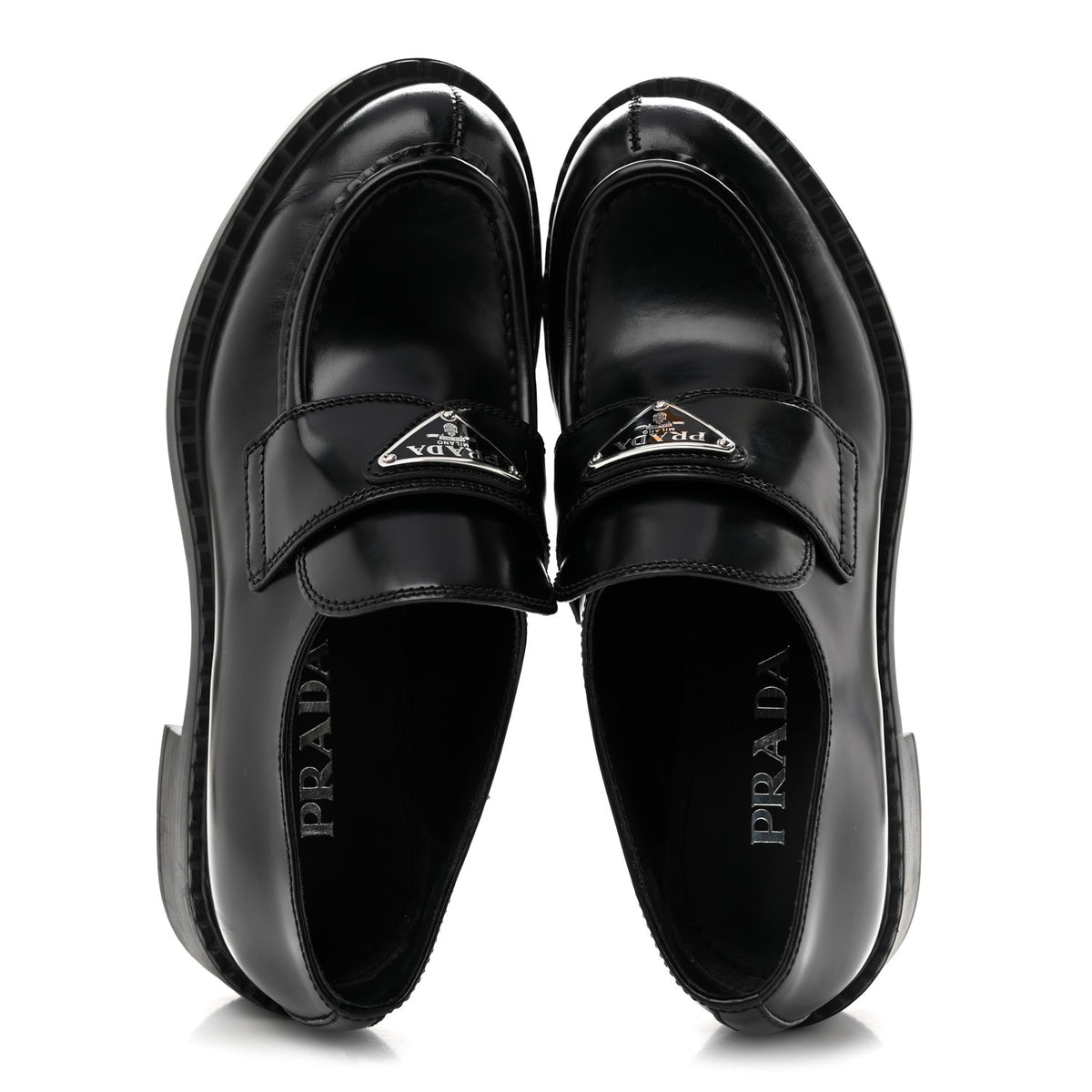 Prada Spazzolato Metal Triangle Logo 50mm Loafers 37 Black 2 of 10