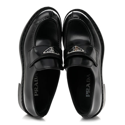 Prada Spazzolato Metal Triangle Logo 50mm Loafers 37 Black 2 of 10