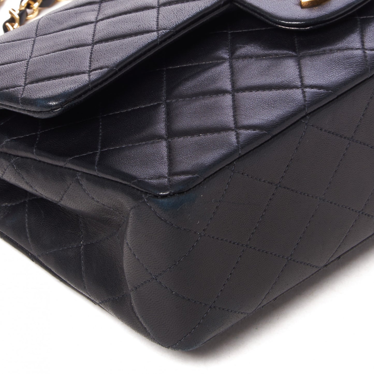 Lambskin Quilted Medium Double Flap Black